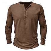 tanie Casualowa koszulka Henley-Męskie Koszula Henley Koszulka Koszulka z długim rękawem Równina Henley Ulica Urlop Długi rękaw Odzież 100% bawełna Zabytkowe Moda Podstawowy