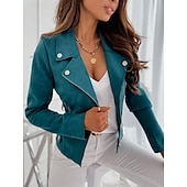 economico giacche casual-Per donna Giacca in Ecopelle Confortevole Traspirante Cerniera Casual Semplice Vacanza Streetwear Casuale Abbigliamento quotidiano Cerniera Corto Bavero Taglia piccola Manica Lunga Capispalla Nero