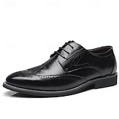 cheap Formal-Men&#039;s Classic Brown Brogue Oxford Dress Shoes – Faux Leather Lace-Up Formal Footwear for Office &amp; Events