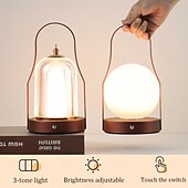 billige Bordlamper-bærbar trådløs bordlanternelampe, usb oppladbar sidelampe, 3-farget dimming ved siden av bordlamper vanntett utendørs LED for hage, uteplass, camping, bar (gull)