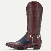 levne Cowboy &amp; Western Boots-Pánské Boty Kovbojské boty Denní PU Do půli lýtek Černá Červená Podzim Zima