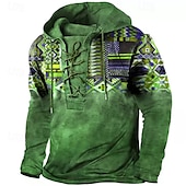 cheap Vintage Ethnic Hoodies-Men&#039;s Ethnic Hoodie Hoodies Sweatshirt Pullover Hoodie Sweatshirt Long Sleeve Hooded Sweatshirt Hooded Designer 3D Print Sports &amp; Outdoor Daily Sports Yellow Red Lace up Print Spring &amp;  Fall Designer
