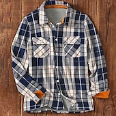 economico giacca camicia da uomo-Per uomo Fiocco di neve Camicia di flanella Giacca da camicia Sovracamicia Manica lunga Informale Esterno Strada Autunno inverno Collo ripiegabile Bottoni Tasche Stampa Blu Marrone