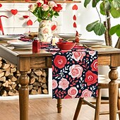 abordables Chemins de Table-chemin de table de Saint-Valentin, décoration de table florale romantique avec un élégant motif de rose, parfait pour ajouter une touche d&#039;amour et d&#039;élégance à votre dîner de Saint-Valentin