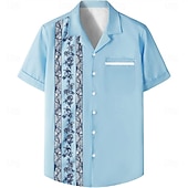 cheap Men&#039;s Bowling Shirt-Men&#039;s Floral Trees / Leaves Bowling Shirt Button Up Shirt Short Sleeve Casual Athleisure Summer Spring Cuban Collar Button Up Pocket Blue