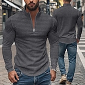 Χαμηλού Κόστους Κλασικό Πόλο Ανδρών-Ανδρικά Βάφλα Πόλο Μπλουζάκια Quarter Zip Polo Καθημερινά Αργίες Τρίμηνο φερμουάρ Μακρυμάνικο Μοντέρνα Σκέτο Άνοιξη &amp; Χειμώνας Κανονικό Μαύρο Λευκό Κρασί Χακί Ανοικτό Γκρίζο Πράσινο Χακί