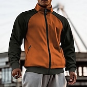 economico Felpe di base-Per uomo Felpa con cappuccio e zip Felpa con cappuccio a zip intera Felpe con zip Bianco Marrone Cachi Grigio Colletto Mao Color Block Liscio Zip Up Collage Sportivo Giornaliero Per eventi Streetwear