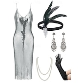 olcso Öltözetek-Retró Ordító 20-as évek 1920-as évek Déli Flapper ruha Felszerelések Koktélruha A nagy Gatsby Flapper lány Esküvői Vendég Flitter Rojt Női Farsangi jelmez 7 db Karácsony Mindszentek napja Farsang