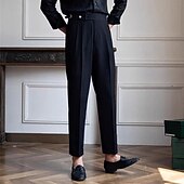 billige Slank-Herre Eksamen Dressbukser Napoli bukser Bukser kinesisk Knapper Lomme Helfarge Komfort Formell Fest Arbeid Mote Klassisk Stil Svart Mørkeblå Mikroelastisk