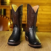levne Cowboy &amp; Western Boots-pánské westernové kovbojské boty s potiskem hadí kůže a složitým designem z umělé kůže – stylová a odolná obuv pro rodeo a country akce
