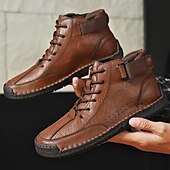economico Stivaletti alla caviglia-stivaletti casual da uomo in similpelle marrone - design con lacci, cinturino regolabile e suola antiscivolo per il comfort quotidiano