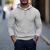 economico T-shirt in maglia waffle-Per uomo Camicia a nido d&#039;ape Maglietta Camicia a Maniche Lunghe Manica Lunga Con Cappuccio Primavera &amp; Autunno Semplice Moda Designer Essenziale Stile Classico Vacanza Streetwear Uscire Bianco