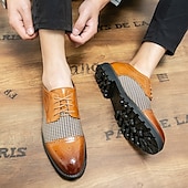 abordables Semi-formel-chaussures oxford pied-de-poule pour hommes - lacets en similicuir marron avec détails brogue et semelle robuste pour une tenue décontractée et formelle