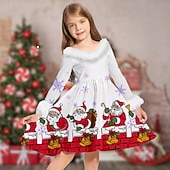 ieftine Rochii de Crăciun pentru copii-Copii Fete Rochie de Crăciun Rochie Rochie cu fulg de nea Mos Craciun Fiecare Om de Zăpadă Manșon Lung Casual Γούνινος Γιακάς Crewneck Elegant Adorabil Poliester Sub Genunchi Rochie casual Rochie