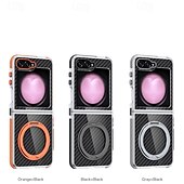 levne Pouzdra pro Samsung-telefon Carcasă Pro Samsung Galaxy Z Flip 7 Z Flip 6 Z Flip 5 Zadní kryt se stojánkem Nárazuvzdorné Retro Uhlíkové vlákno PC