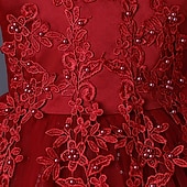 preiswerte Kleider für die Blumenmädchen-Blumenmädchenkleid Kinder Mädchen Prinzessinenkleid Leistung Hochzeit Party Elegant Schön Gitter Feste Farbe Langarm Rundhalsausschnitt Weinrot Weiß 4 Jahre +