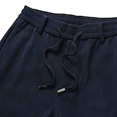 baratos Magro-Homens Social Calças de Veludo Calças chinês Bolsos Com Cordão Cintura elástica Côr Sólida Conforto Formal Festa Trabalho Moda Estilo Clássico Preto Azul Marinha Micro-Elástica