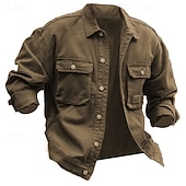 preiswerte Lässige Jacken-Herren Leichte Jacke Hemdjacke Freizeitjacke Jacke Formal Heim Tasche Frühling Herbst Winter Feste Farbe Vintage Modisch Umlegekragen Standard Schwarz Braun Grün Khaki Jacken