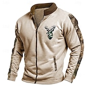economico Felpe 3D da uomo-Per uomo Cervo Felpa Maglia Felpa con zip Manica Lunga Felpa Collo alla coreana Con cerniera Moda Quotidiano Semplice Stampa Vacanza Ferie Uscire Tasca Cerniera frontale Inverno