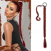 cheap Ponytails-Long Braid Ponytail Extension with Hair Tie Straight Sleek Wrap Around Hair Extensions Braid Pony Tail Fluffy Natural Soft Synthetic Hairpieces for Women Daily Wear