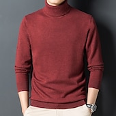 cheap Men&#039;s Elite Sweaters &amp; Cardigans-Men&#039;s 100% Wool Pullover Sweater Jumper Knit Solid Color Turtleneck Knitwear Elegant Christmas Outdoor Clothing Apparel Fall Winter Black Red S M L