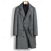 billiga Trenchcoat för män-Herr Rock Trenchcoat Lång trenchcoat Dagligen Semester Höst vinter Polyester Vindtät Mjuk Ytterkläder Kläder Mode Klassisk Slät Ficka Kavajslag Dubbelknäppt