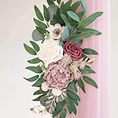 ieftine Decorațiuni de nuntă-kit de flori arc nunta cu draperii (pachet de 5) - 1 buc ghirlandă de flori artificiale 2 buc ghirlandă artificială bej de lux cu 2 buc draperii transparente pentru ceremonia de nuntă fundal recepție