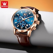 abordables Montres à quartz-OLEVS Hommes Montres à quartz Mode Affaires Montre Bracelet Affichage des phases de lune Lumineux Calendrier Chronographe Cuir Suivre