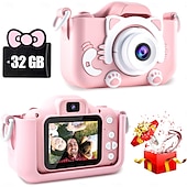 baratos Acessórios para festa-câmera digital para crianças para meninas de 3 a 8 anos, câmera infantil de 9600 W para crianças com cartão SD de 64 GB, brinquedos para meninas de 6 a 8 anos, presentes de aniversário de Natal para