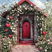 abordables Bannières de Garage et de Porte-Wedding Outdoor Decorations Door Covers Door Tapestry Door Curtain Decoration Backdrop Indoor/Outdoor Door Banner for Front Door Farmhouse Hearts