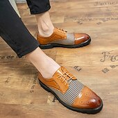 abordables Semi-formel-chaussures oxford pied-de-poule pour hommes - lacets en similicuir marron avec détails brogue et semelle robuste pour une tenue décontractée et formelle