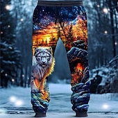 billiga Joggingbyxor-Herr Lejon Joggingbyxor Joggare Byxor Medium Midja Dragsko Elastisk midja Mode Ledigt Festkvällskläder Gata Vardag Ficka Vår Höst Vinter 3D-tryck Blå