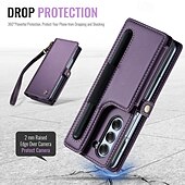 economico Cover Samsung-telefono Custodia Per Piegatura a Z 7 Z Fold 6 Copertura Posteriore Custodia Portafoglio con Supporto Con Cinturino da Polso con portapenne Retrò TPU PC