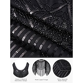 abordables Robes des années 1920-Roaring 20s 1920s Knee Length Flapper Dress Outfits Cocktail Dress Sleeveless The Great Gatsby Flapper Girl Wedding Guest Sequins Feather Fringe Scoop Neck Fancy Dress Women's Carnival Costume 7 PCS