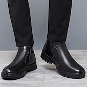 baratos Inverno e botas de neve-botas chelsea masculinas de couro quente com forro de pele e zíper - casuais e aconchegantes, perfeitas para o inverno