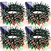 billige Soldrevet-2 stk 10m 100led solcellelys – røde og grønne vanntette utendørs lysstrenger til jul gårdsplass hage balkong gjerde juletre festlig atmosfære dekorativ lysstreng