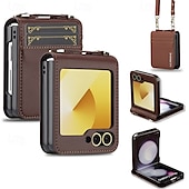 economico Cover Samsung-telefono Custodia Per Samsung Galaxy Z Flip 7 Z Flip 6 Z Flip 5 Z Flip 4 Z Flip 3 Copertura Posteriore con Cordino Slot per Carte Resistente agli urti Retrò TPU Pelle PU