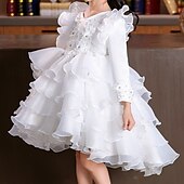preiswerte Partykleider-kinderkleidung Mädchen Party Kleid Blume Langarm Hochzeit Besondere Anlässe Patchwork Zip bezaubernd Süß Baumwolle Polyester Asymmetrisch abendkleider Sommer Frühling Herbst 4-13 Jahre Weiß Rosa Rote