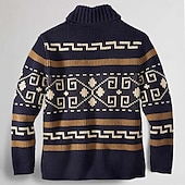 levne pánský svetr cardigan-Pánské Žakárový svetr Svetr Cardigan Svetr Fair Isle Svetr na zip Pletený Cardigan Plést Zip Etno Polostojatý límec Módní Klasické Venkovní Dovolená Oblečení Pokles ramene Podzim zima Námořnická mod