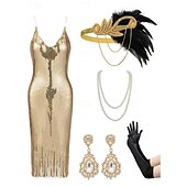olcso Öltözetek-Retró Ordító 20-as évek 1920-as évek Déli Flapper ruha Felszerelések Koktélruha A nagy Gatsby Flapper lány Esküvői Vendég Flitter Rojt Női Farsangi jelmez 7 db Karácsony Mindszentek napja Farsang
