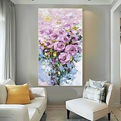 billiga Blom- och växtmålningar-handgjord handmålad oljemålning vägg purole blomma landskapsmålning heminredning färgglad blommig oljemålning på duk stor väggkonst abstrakt 3d blomma konst boho vägg dekor anpassad målning
