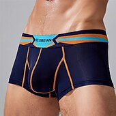 cheap Men&#039;s Boxers Underwear-Men&#039;s 1 PCS Boxers Underwear Boxer Shorts Patchwork Elastic Waist Chinlon Breathable Soft Comfortable Color Block Letter Mid Rise Black White