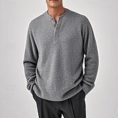 cheap Men&#039;s Pullover Sweater-Men&#039;s Pullover Sweater Jumper Knit Sweater Pullover Polo Sweater Ribbed Knit Regular Knitted Plain Henley Fashion Basic Vacation Daily Wear Clothing Apparel Fall &amp; Winter Black Light Grey M L XL