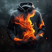 Homens Labareda Moletons Moletom Moda Legal Manga Longa Gola Redonda Festa Feriado Streetwear Preto Cinzento Preto Com Cordão Outono Inverno Designer baratos Padrão 3D-Homens Labareda Moletons Moletom Moda Legal Manga Longa Gola Redonda Festa Feriado Streetwear Preto Cinzento Preto Com Cordão Outono Inverno Designer
