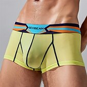cheap Men&#039;s Boxers Underwear-Men&#039;s 1 PCS Boxers Underwear Boxer Shorts Patchwork Elastic Waist Chinlon Breathable Soft Comfortable Color Block Letter Mid Rise Black White