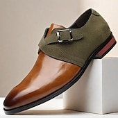 economico Semi-formale-scarpe da uomo con cinturino alla caviglia in pelle sintetica e pelle scamosciata bicolore – eleganti scarpe eleganti con fibbia per occasioni formali