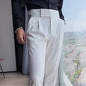 cheap Slim-Men&#039;s Graduation Dress Pants Trousers Chinos Buttons Pocket Solid Color Comfort Formal Party Work Fashion Classic Style Black White Micro-elastic