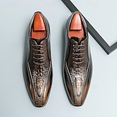 baratos Formal-sapatos oxford masculinos bronze metálico com padrão de crocodilo e detalhes perfurados - calçados formais elegantes para casamentos, festas e eventos empresariais