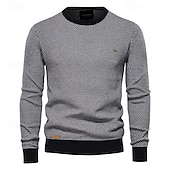 billiga Herrarnas Elite Tröjor &amp; Koftor-Herr Tröja Pullover tröja Stickat Ribbad Sticka Vanliga toppar Färgblock Rund hals Stickat Neutral Utomhus Kläder Vår &amp; Höst Svart Rubinrött S M L