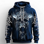 baratos moletons 3d masculinos-Homens Caveiras Moletons Moletom Casacos Moletom com capuz Gola Redonda Moda Impressão 3D Festa Feriado Streetwear Preto Azul Com Cordão Outono Inverno Designer